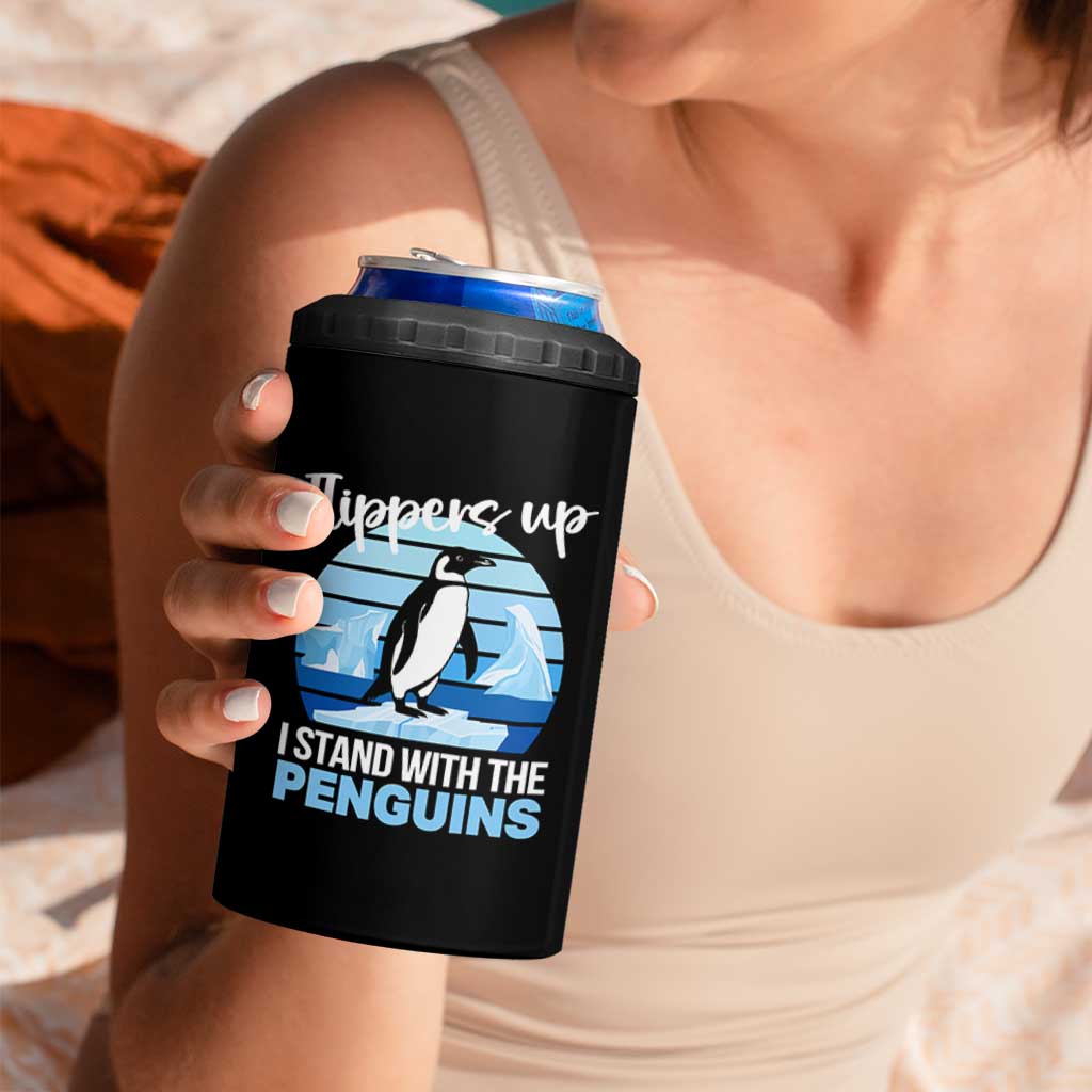 Funny Penguin Resist 4 in 1 Can Cooler Tumbler Flippers Up I Stand With The Penguins