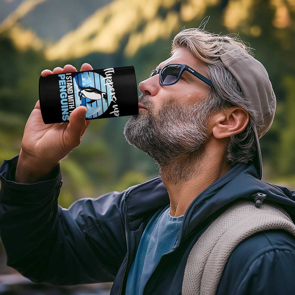 Funny Penguin Resist 4 in 1 Can Cooler Tumbler Flippers Up I Stand With The Penguins