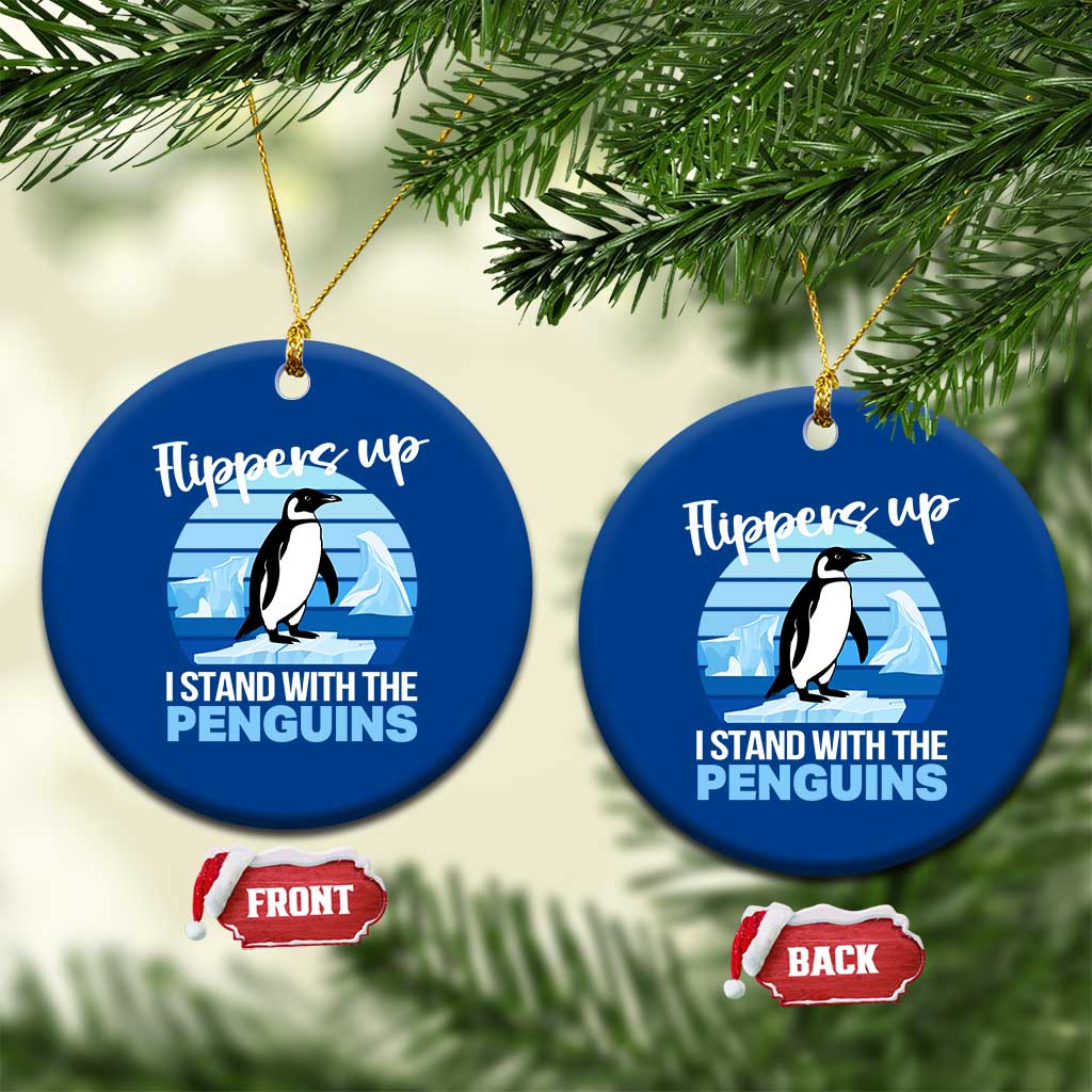 Funny Penguin Resist Ceramic Ornament Flippers Up I Stand With The Penguins - Wonder Print Shop