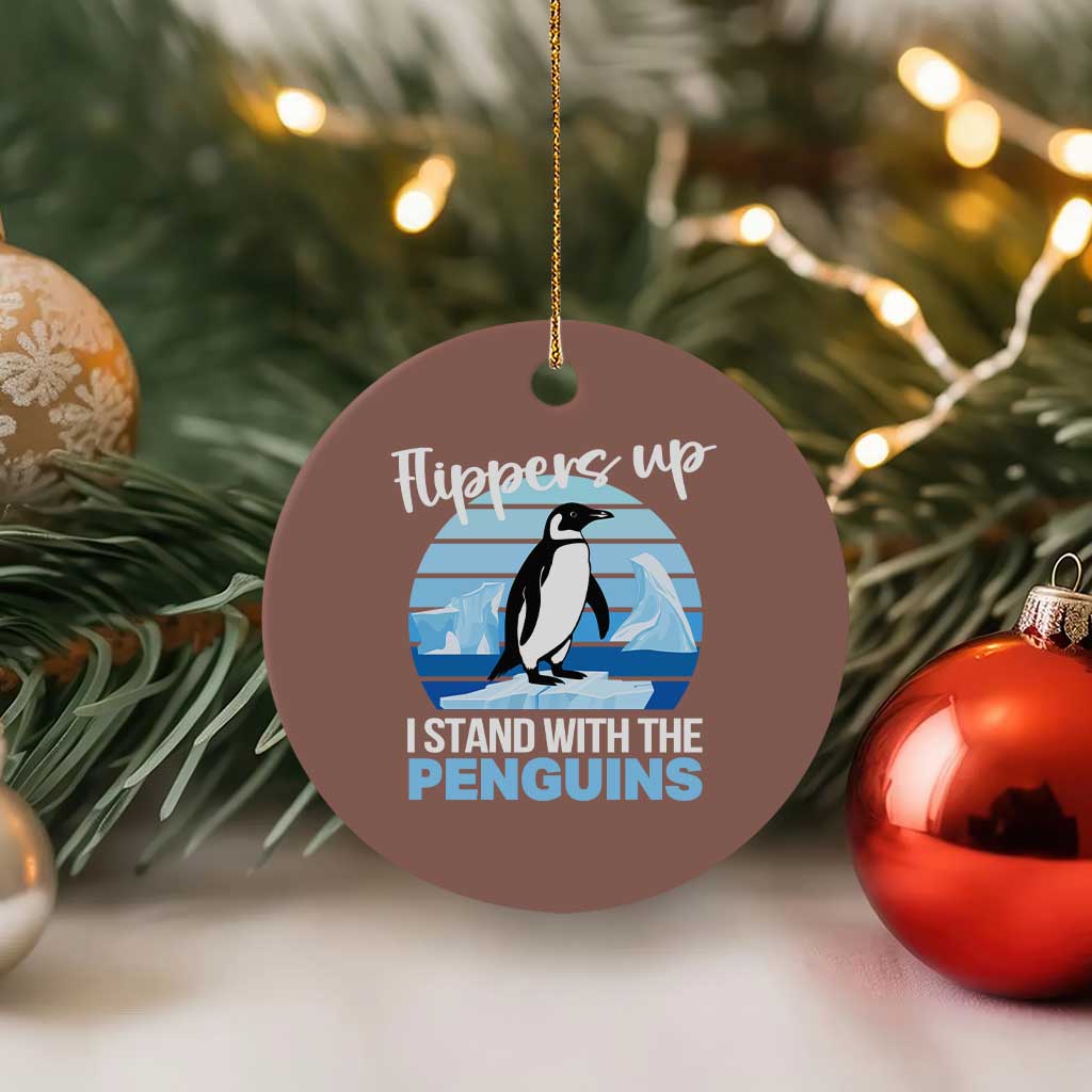 Funny Penguin Resist Ceramic Ornament Flippers Up I Stand With The Penguins - Wonder Print Shop