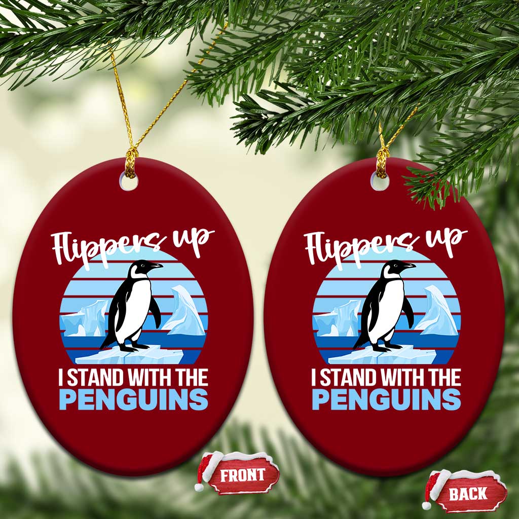 Funny Penguin Resist Ceramic Ornament Flippers Up I Stand With The Penguins - Wonder Print Shop