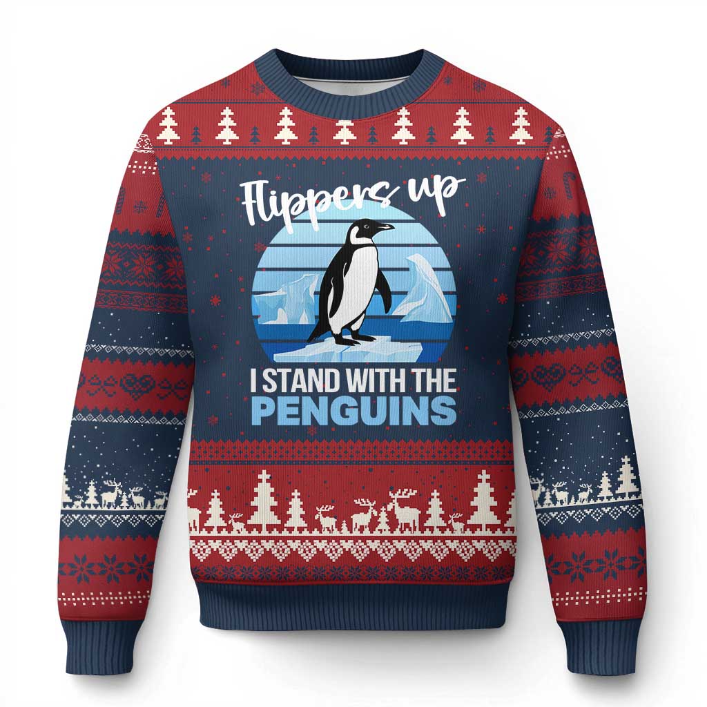 Funny Penguin Resist Ugly Christmas Sweater Flippers Up I Stand With The Penguins - Wonder Print Shop