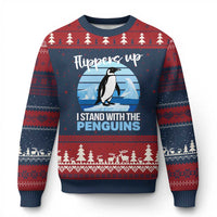 Funny Penguin Resist Ugly Christmas Sweater Flippers Up I Stand With The Penguins - Wonder Print Shop