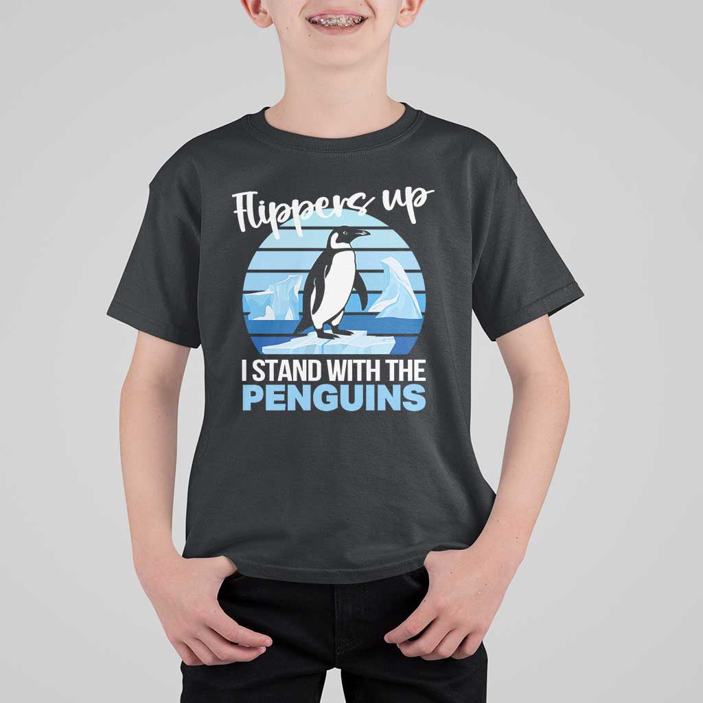 Funny Penguin Resist T Shirt For Kid Flippers Up I Stand With The Penguins
