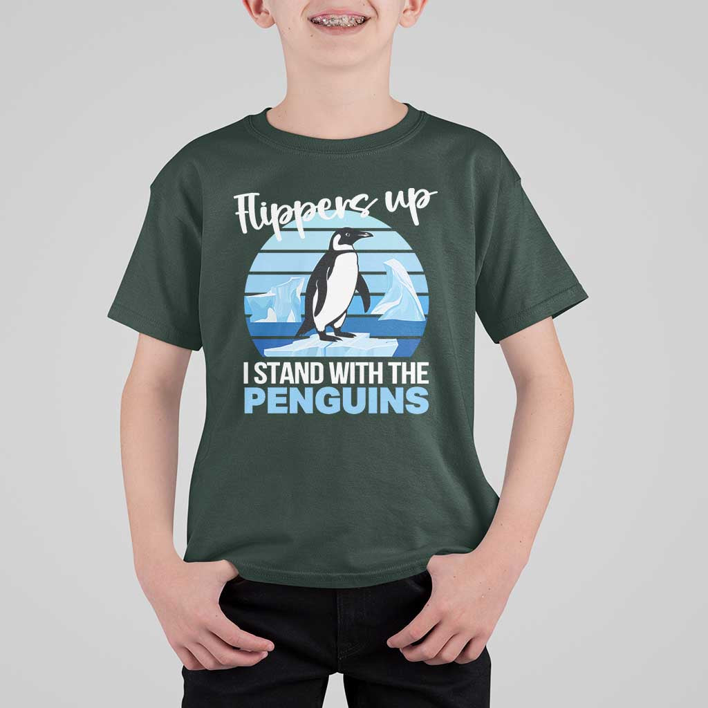 Funny Penguin Resist T Shirt For Kid Flippers Up I Stand With The Penguins