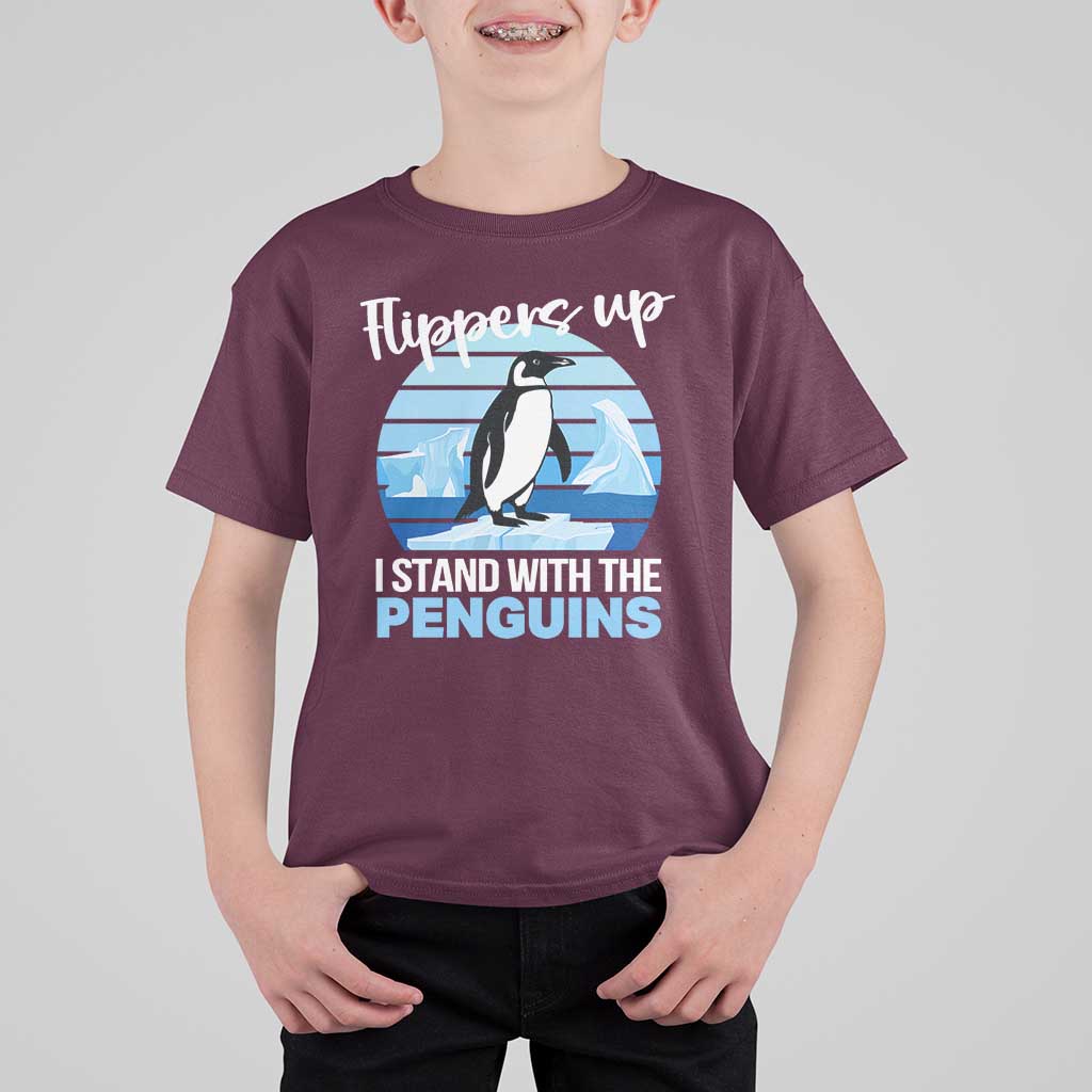 Funny Penguin Resist T Shirt For Kid Flippers Up I Stand With The Penguins