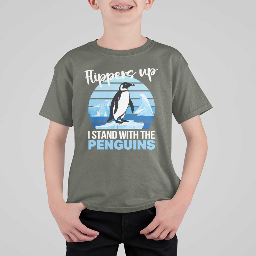 Funny Penguin Resist T Shirt For Kid Flippers Up I Stand With The Penguins