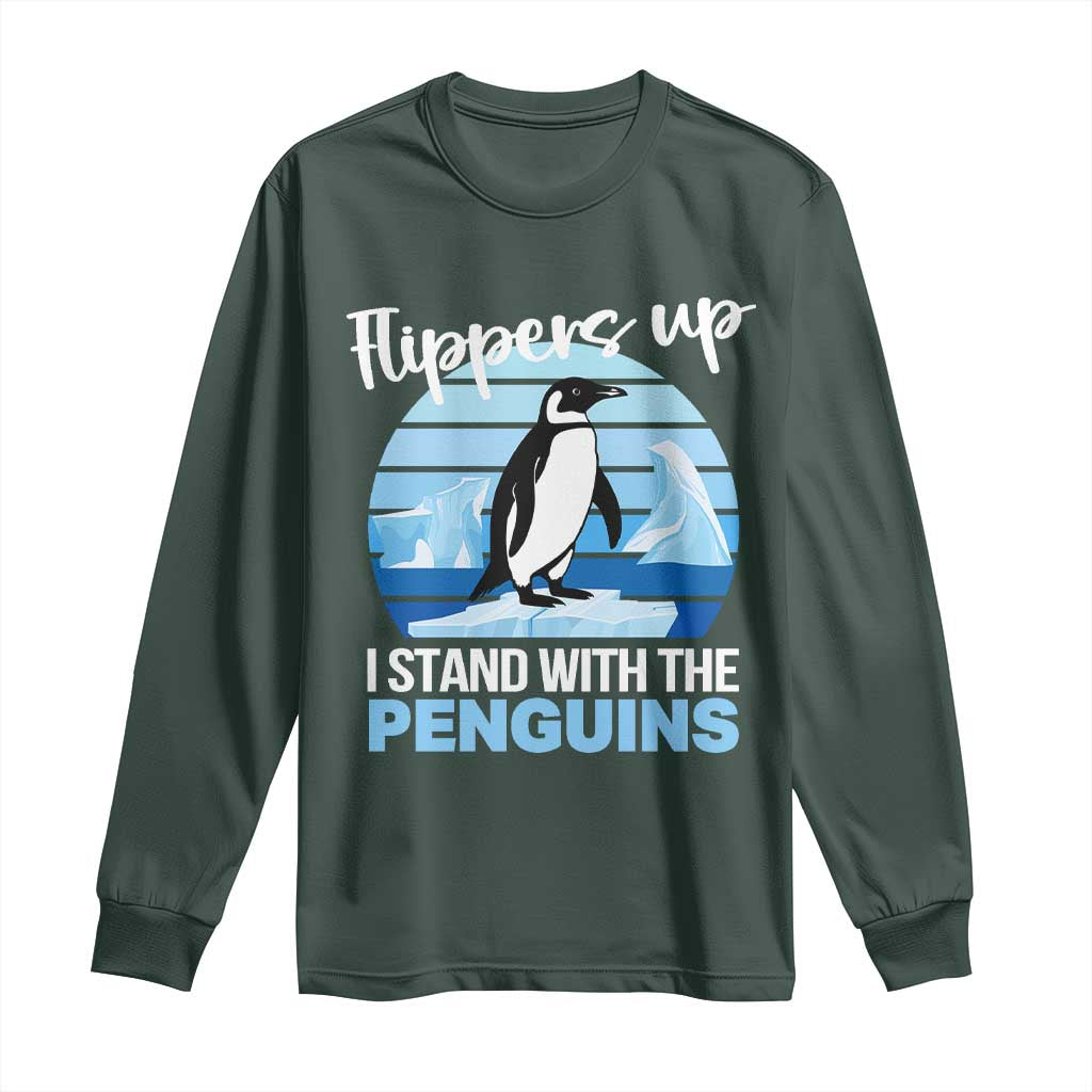 Funny Penguin Resist Long Sleeve Shirt Flippers Up I Stand With The Penguins