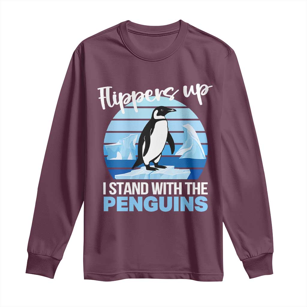 Funny Penguin Resist Long Sleeve Shirt Flippers Up I Stand With The Penguins