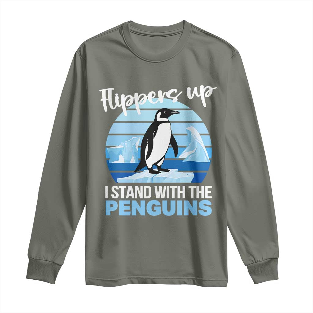 Funny Penguin Resist Long Sleeve Shirt Flippers Up I Stand With The Penguins
