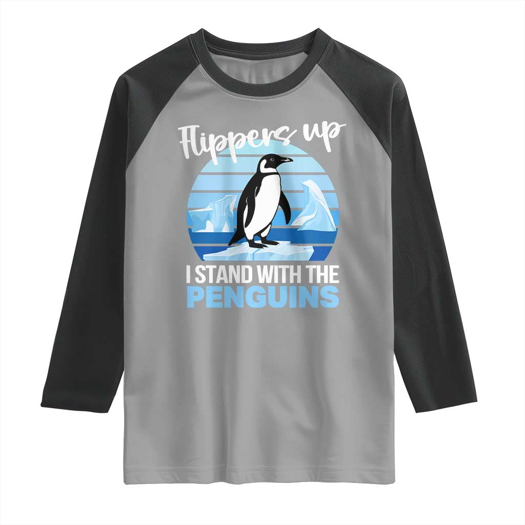 Funny Penguin Resist Raglan Shirt Flippers Up I Stand With The Penguins