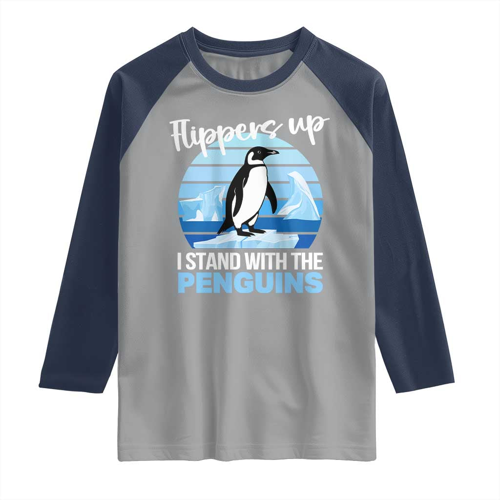 Funny Penguin Resist Raglan Shirt Flippers Up I Stand With The Penguins