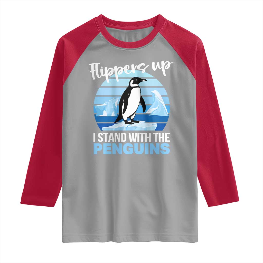 Funny Penguin Resist Raglan Shirt Flippers Up I Stand With The Penguins