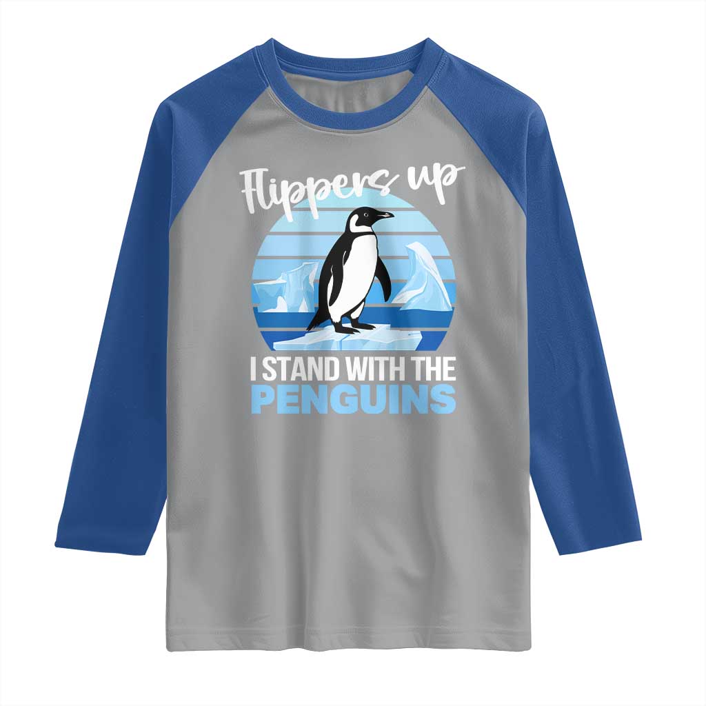 Funny Penguin Resist Raglan Shirt Flippers Up I Stand With The Penguins