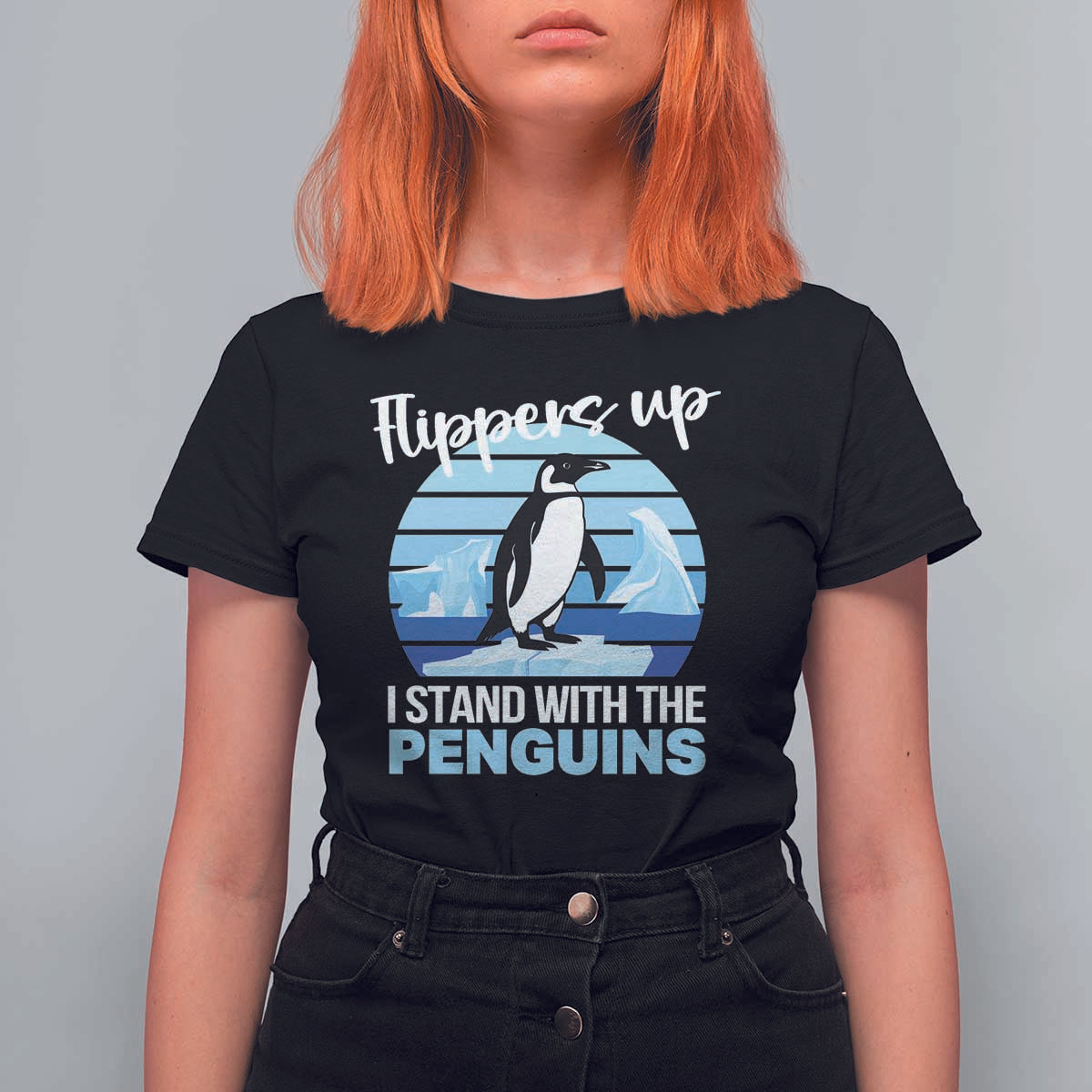Funny Penguin Resist T Shirt For Women Flippers Up I Stand With The Penguins