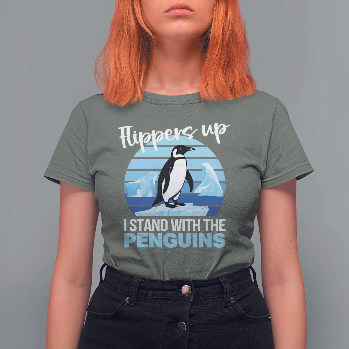 Funny Penguin Resist T Shirt For Women Flippers Up I Stand With The Penguins