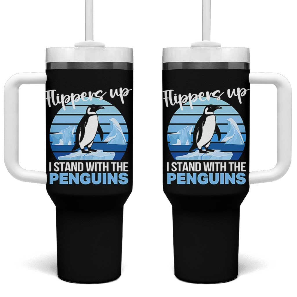 Funny Penguin Resist Tumbler With Handle Flippers Up I Stand With The Penguins