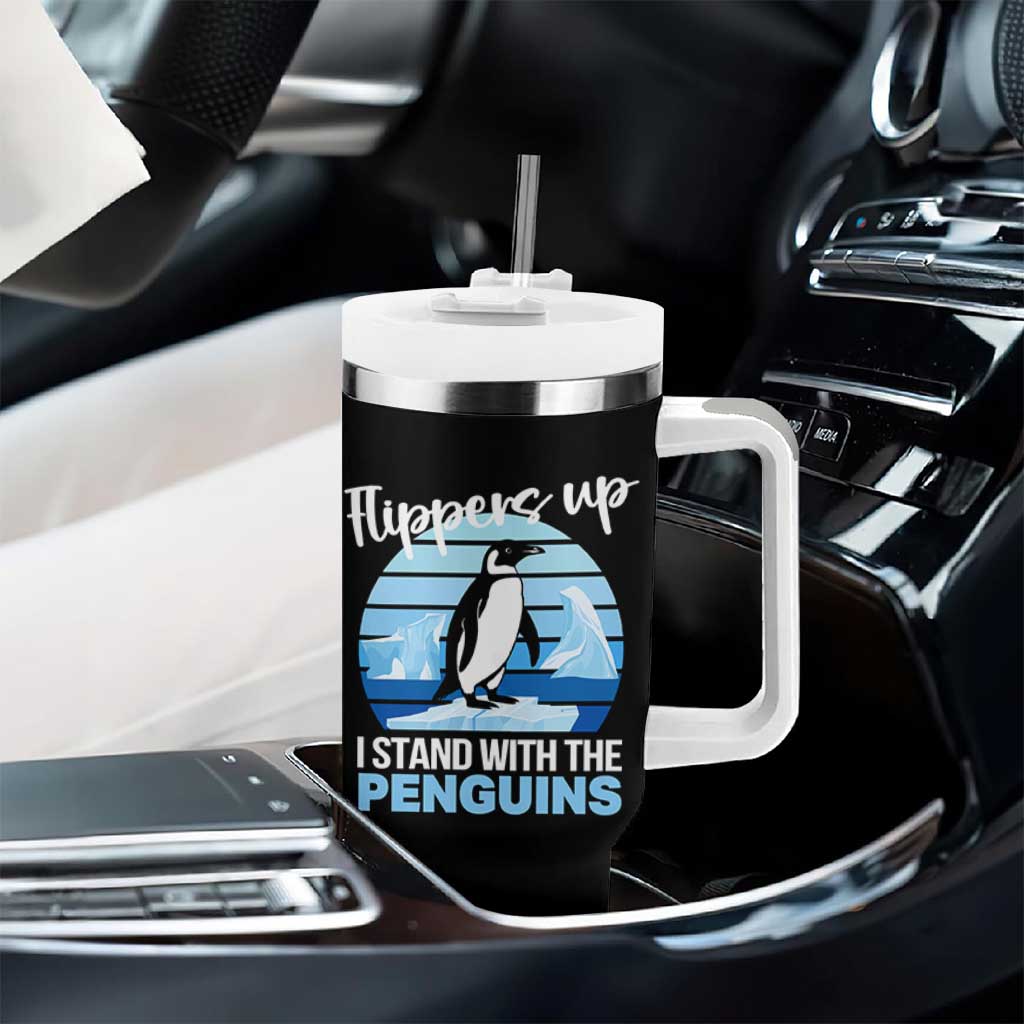 Funny Penguin Resist Tumbler With Handle Flippers Up I Stand With The Penguins