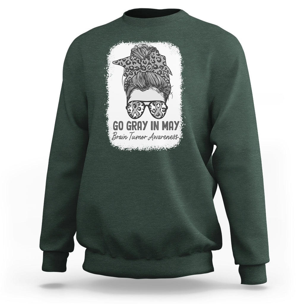 Brain Cancer Sweatshirt Brain Cancer Awareness Shirt Go Gray In May Messy Bun Womens - Wonder Print Shop