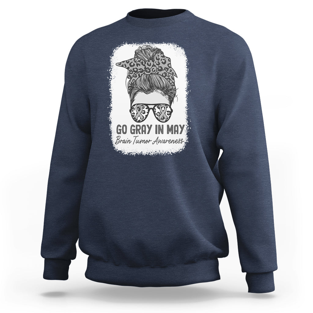 Brain Cancer Sweatshirt Brain Cancer Awareness Shirt Go Gray In May Messy Bun Womens - Wonder Print Shop