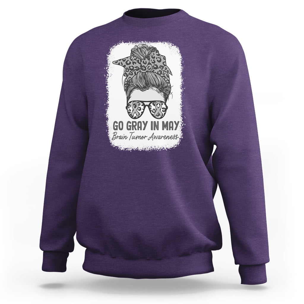 Brain Cancer Sweatshirt Brain Cancer Awareness Shirt Go Gray In May Messy Bun Womens - Wonder Print Shop