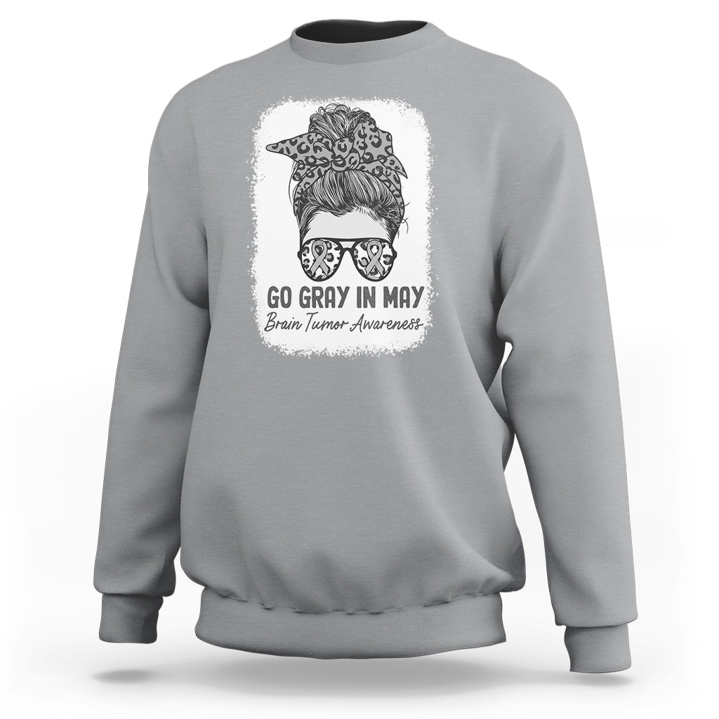 Brain Cancer Sweatshirt Brain Cancer Awareness Shirt Go Gray In May Messy Bun Womens - Wonder Print Shop