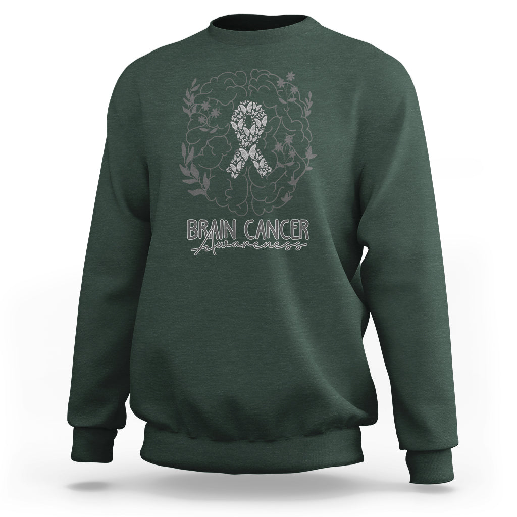 Brain Cancer Sweatshirt Brain Cancer Awareness Support Gray Ribbon Brain Men Womens - Wonder Print Shop