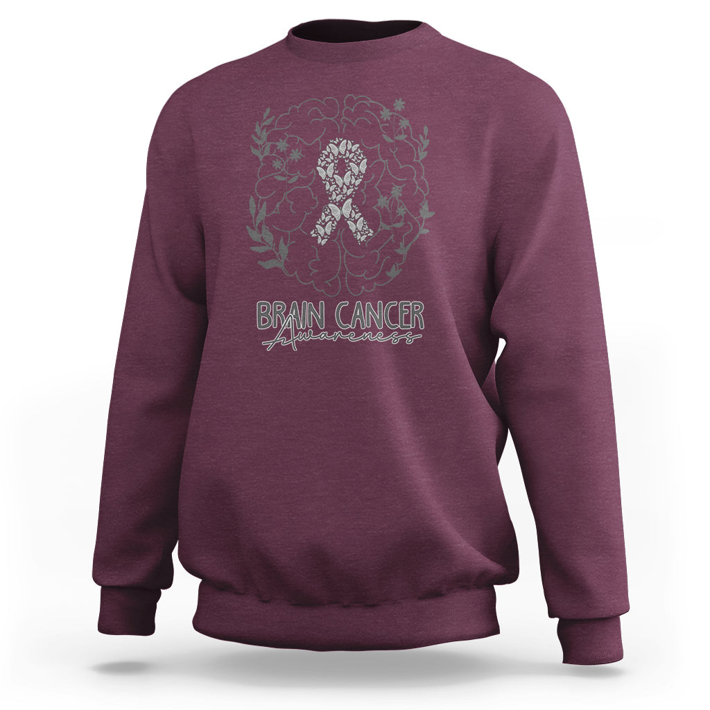Brain Cancer Sweatshirt Brain Cancer Awareness Support Gray Ribbon Brain Men Womens - Wonder Print Shop