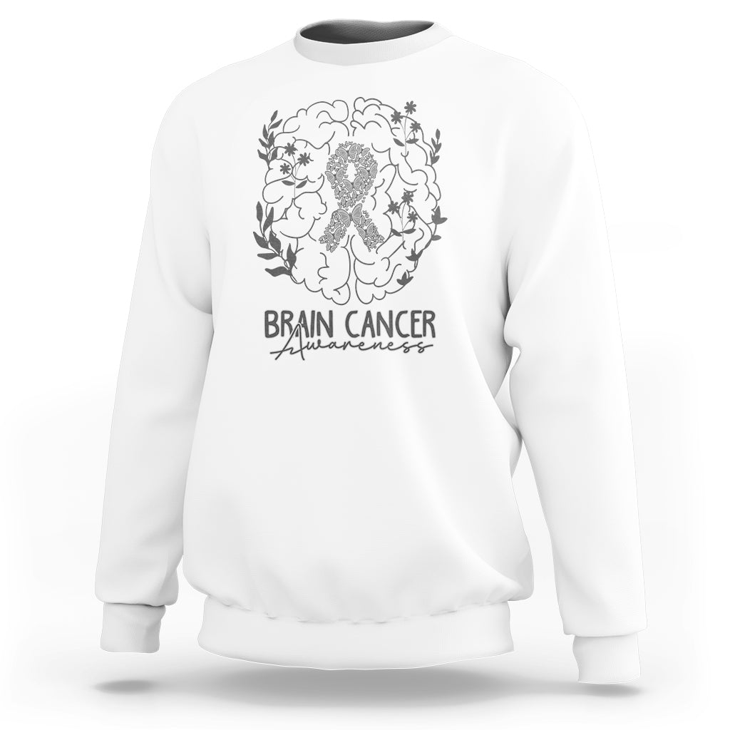 Brain Cancer Sweatshirt Brain Cancer Awareness Support Gray Ribbon Brain Men Womens - Wonder Print Shop