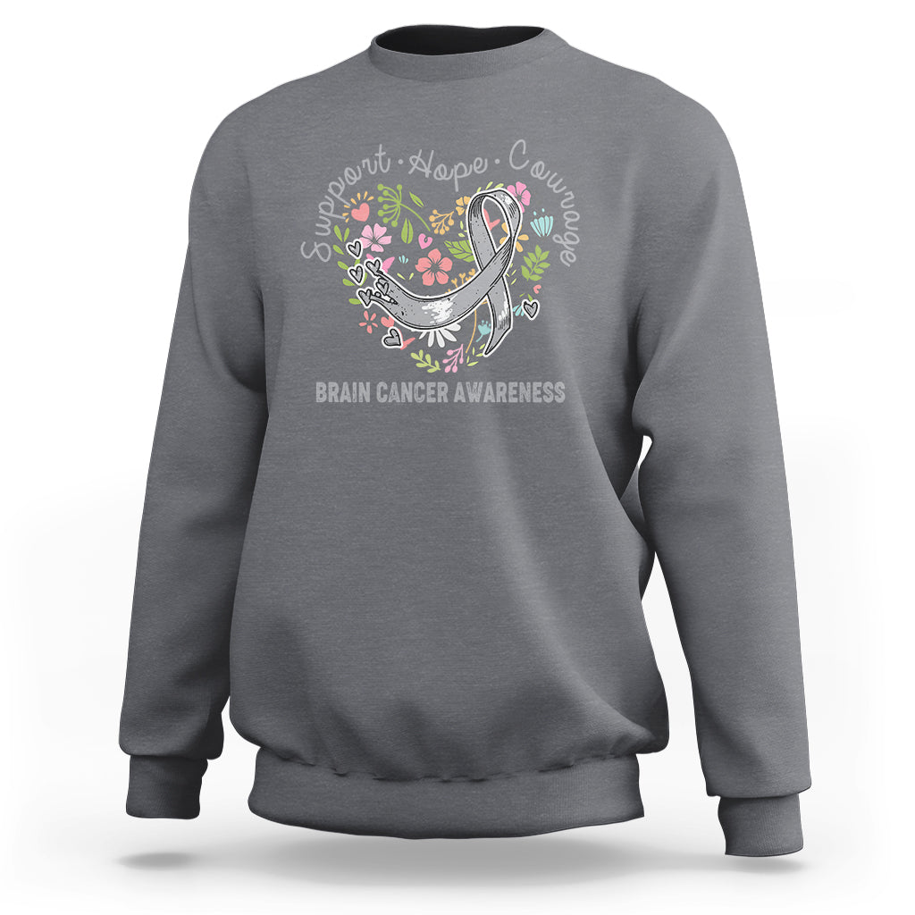 Brain Cancer Sweatshirt Brain Cancer Awareness Support Hope Courage Grey Ribbon - Wonder Print Shop