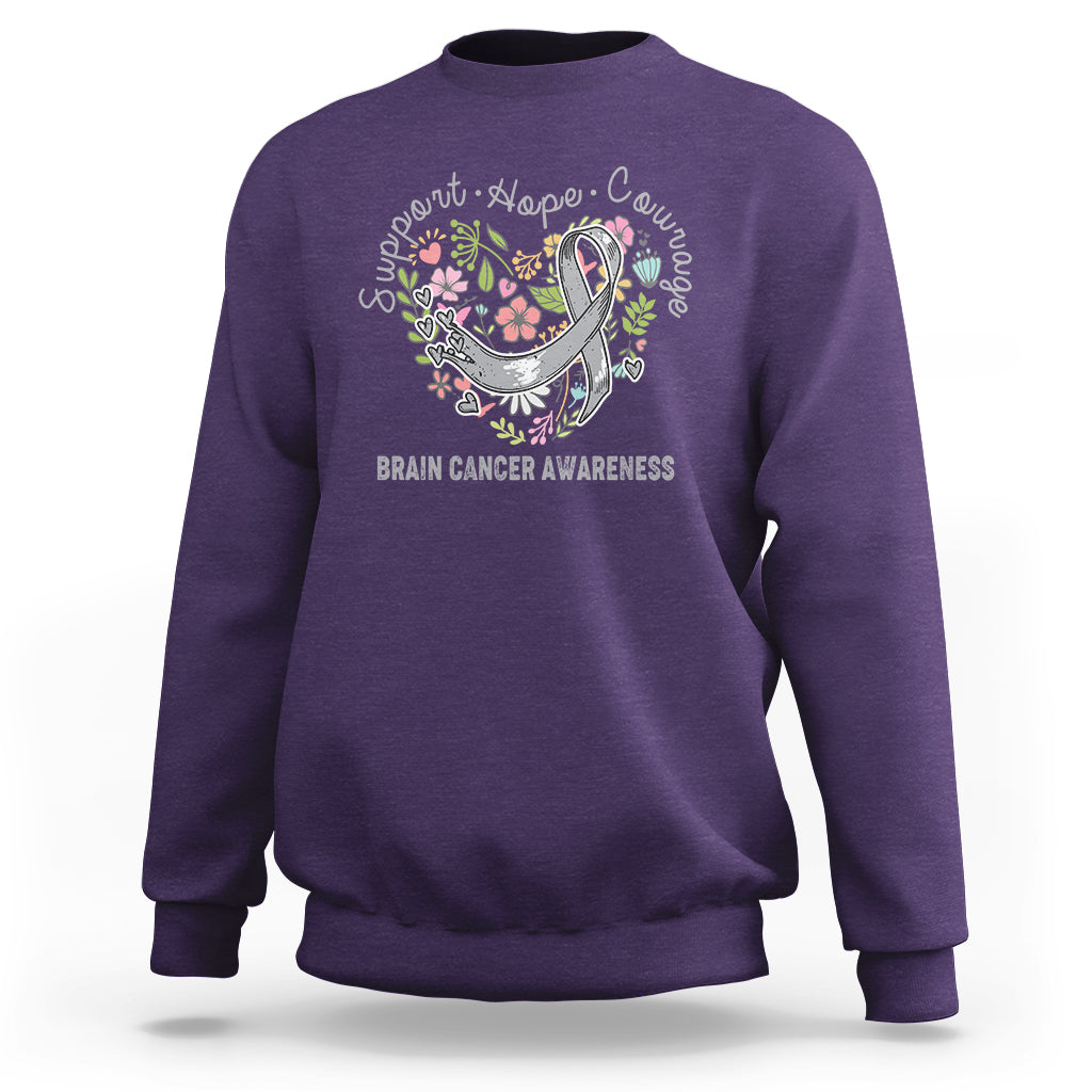Brain Cancer Sweatshirt Brain Cancer Awareness Support Hope Courage Grey Ribbon - Wonder Print Shop