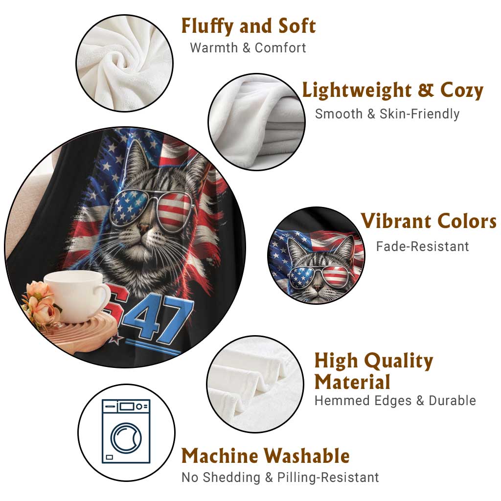 Cool 8647 Patriotic Cat Throw Blanket American Flag Sunglasses Tabby Cat Political Satire