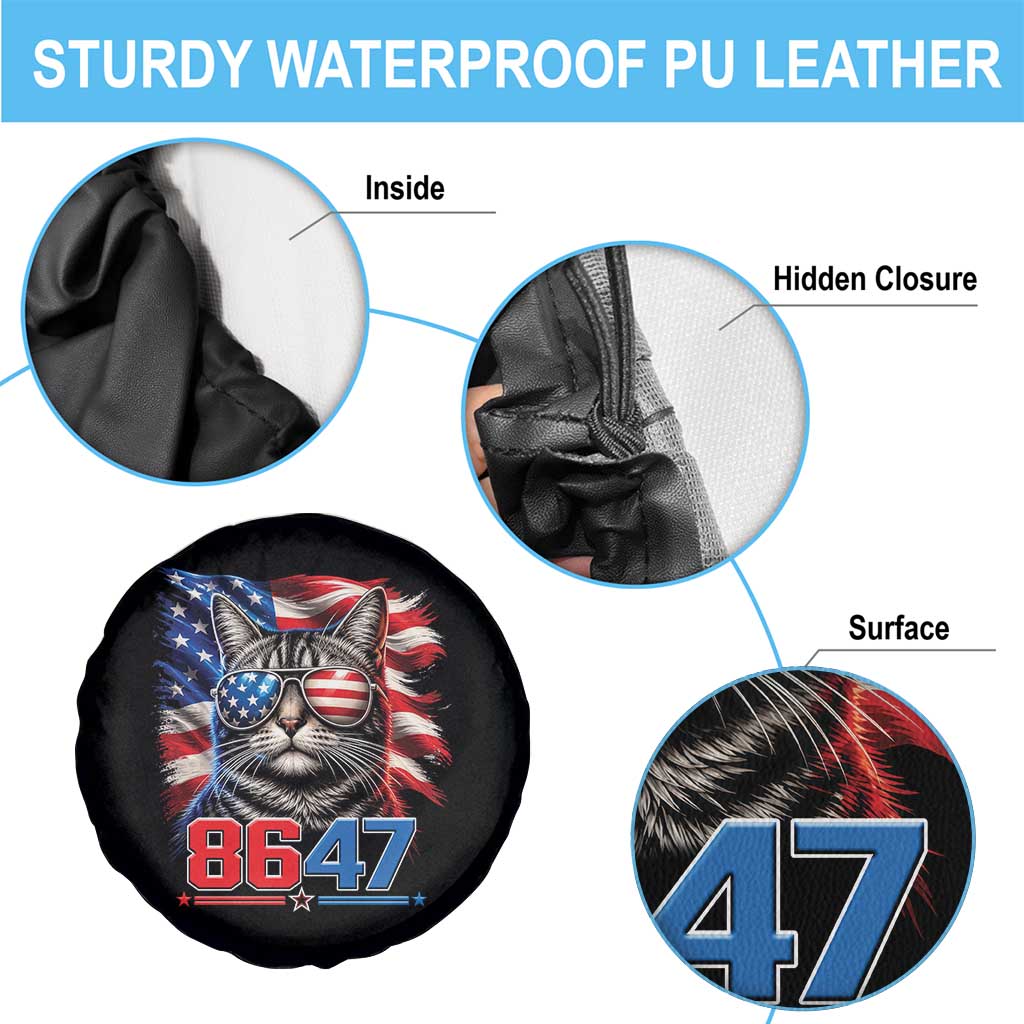 Cool 8647 Patriotic Cat Spare Tire Cover American Flag Sunglasses Tabby Cat Political Satire