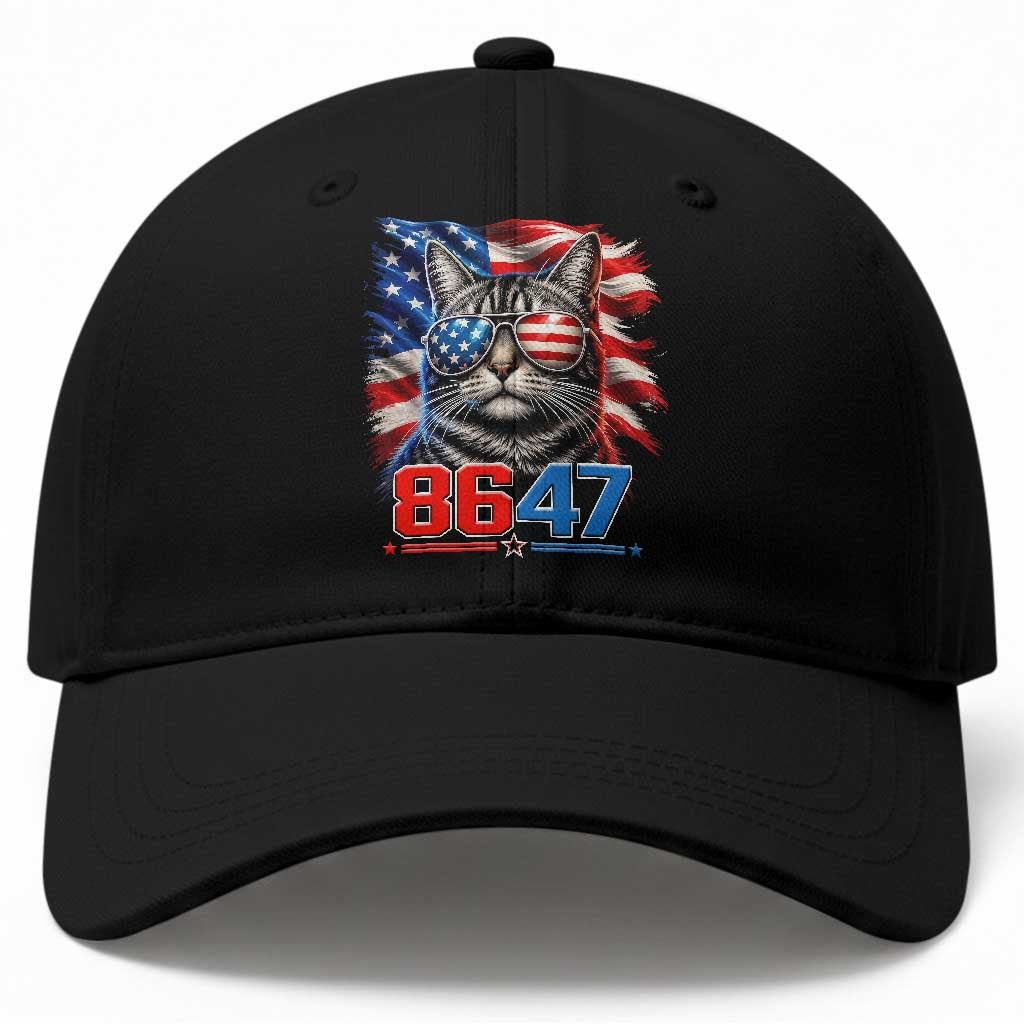 Cool 8647 Patriotic Cat Baseball Cap American Flag Sunglasses Tabby Cat Political Satire