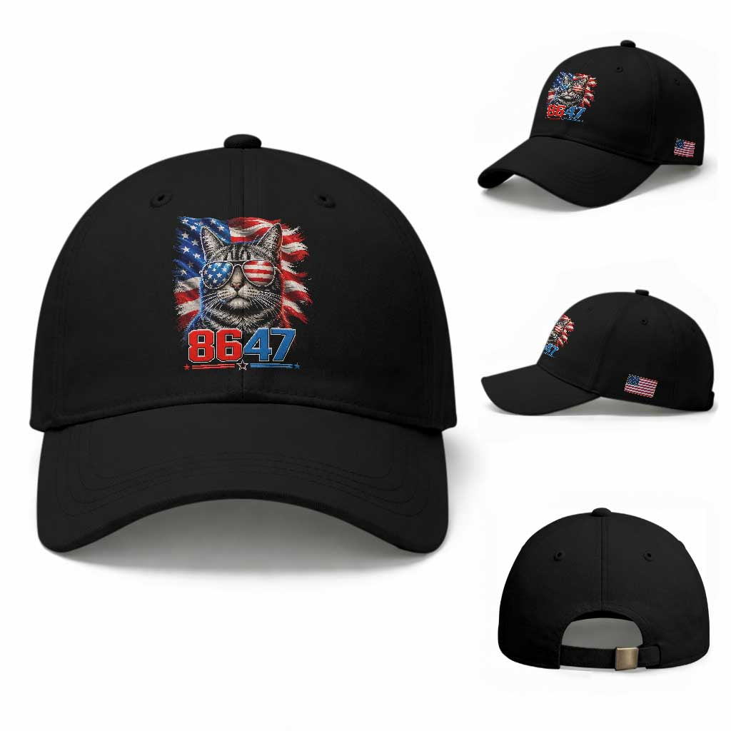 Cool 8647 Patriotic Cat Baseball Cap American Flag Sunglasses Tabby Cat Political Satire