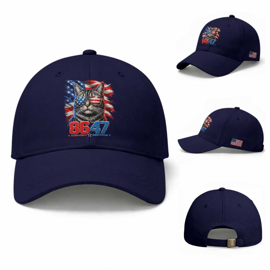 Cool 8647 Patriotic Cat Baseball Cap American Flag Sunglasses Tabby Cat Political Satire