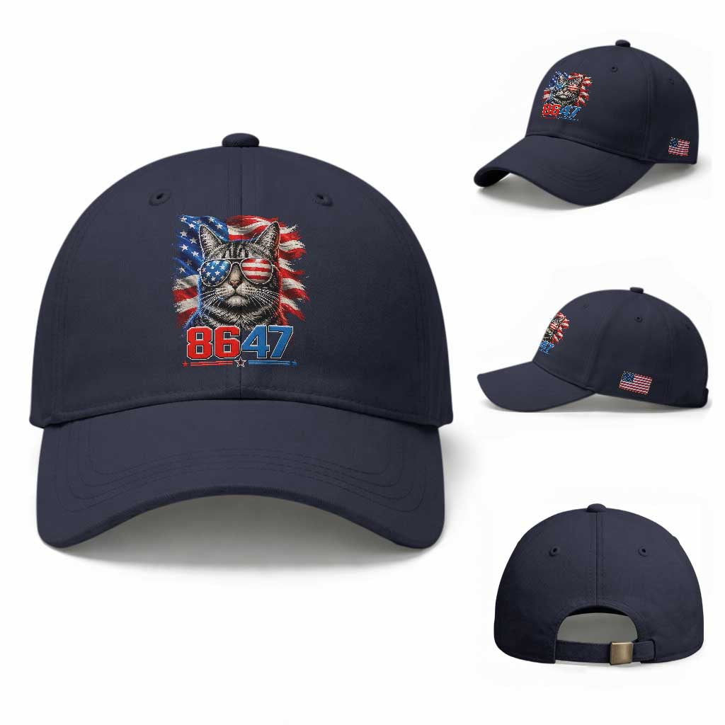 Cool 8647 Patriotic Cat Baseball Cap American Flag Sunglasses Tabby Cat Political Satire