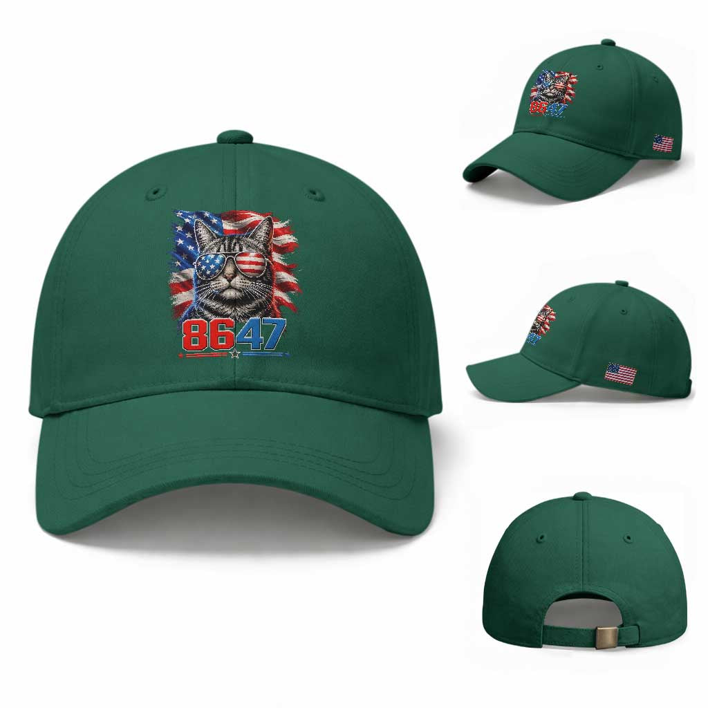 Cool 8647 Patriotic Cat Baseball Cap American Flag Sunglasses Tabby Cat Political Satire