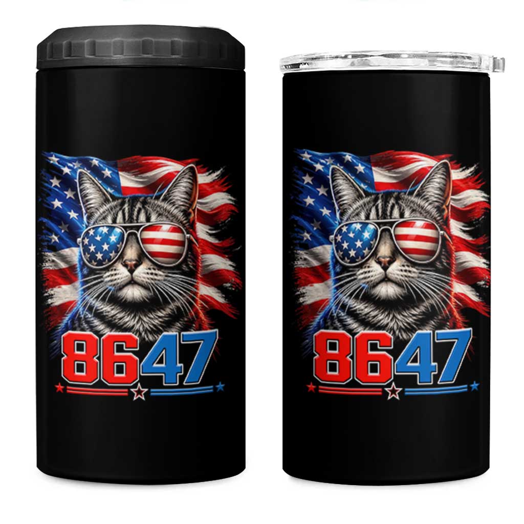 Cool 8647 Patriotic Cat 4 in 1 Can Cooler Tumbler American Flag Sunglasses Tabby Cat Political Satire