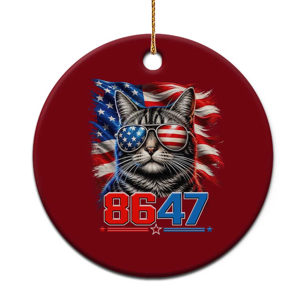Cool 8647 Patriotic Cat Ceramic Ornament American Flag Sunglasses Tabby Cat Political Satire