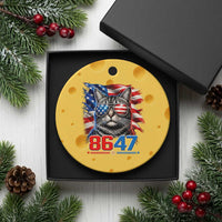 Cool 8647 Patriotic Cat Ceramic Ornament American Flag Sunglasses Tabby Cat Political Satire