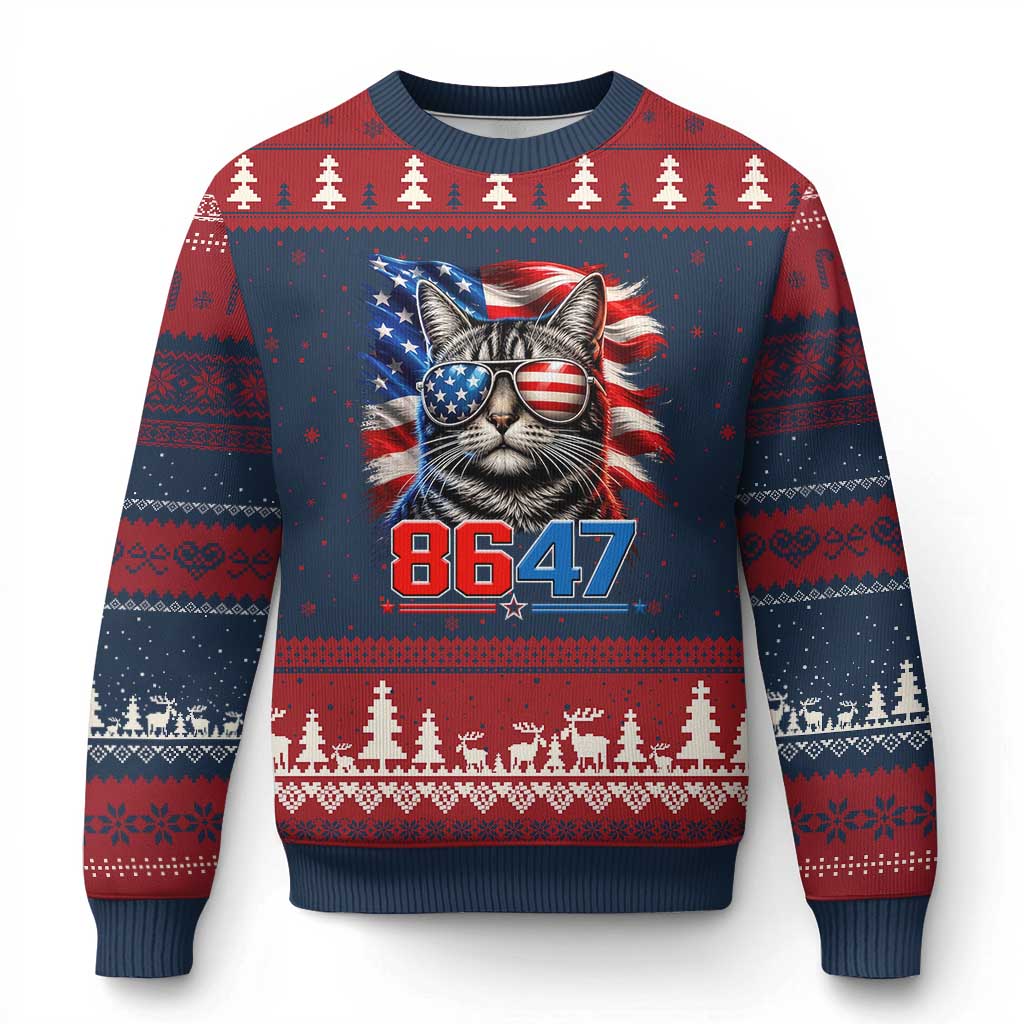 Cool 8647 Patriotic Cat Ugly Christmas Sweater American Flag Sunglasses Tabby Cat Political Satire