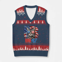 Cool 8647 Patriotic Cat V-Neck Knit Sweater Vest American Flag Sunglasses Tabby Cat Political Satire