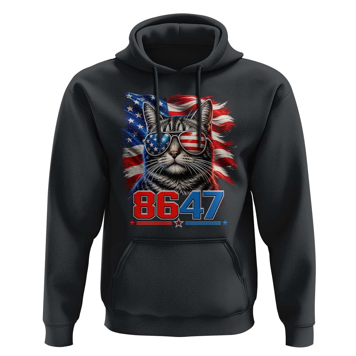Cool 8647Patriotic Cat Hoodie American Flag Sunglasses Tabby Cat Political Satire