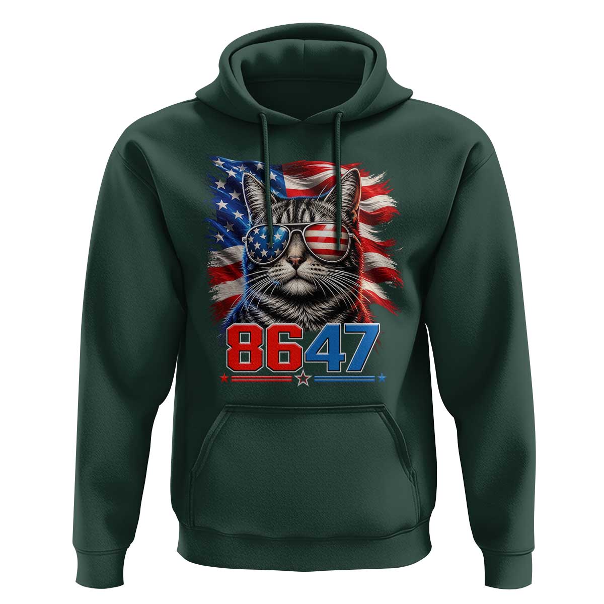 Cool 8647Patriotic Cat Hoodie American Flag Sunglasses Tabby Cat Political Satire