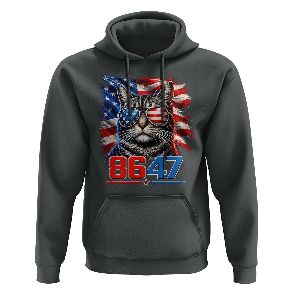 Cool 8647Patriotic Cat Hoodie American Flag Sunglasses Tabby Cat Political Satire