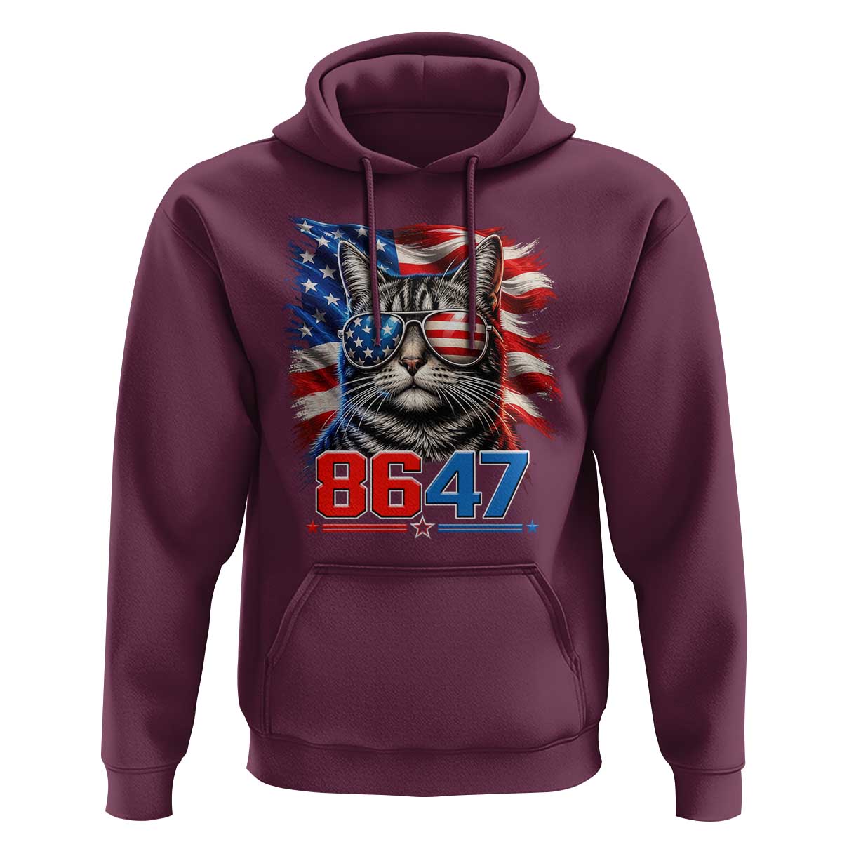 Cool 8647Patriotic Cat Hoodie American Flag Sunglasses Tabby Cat Political Satire