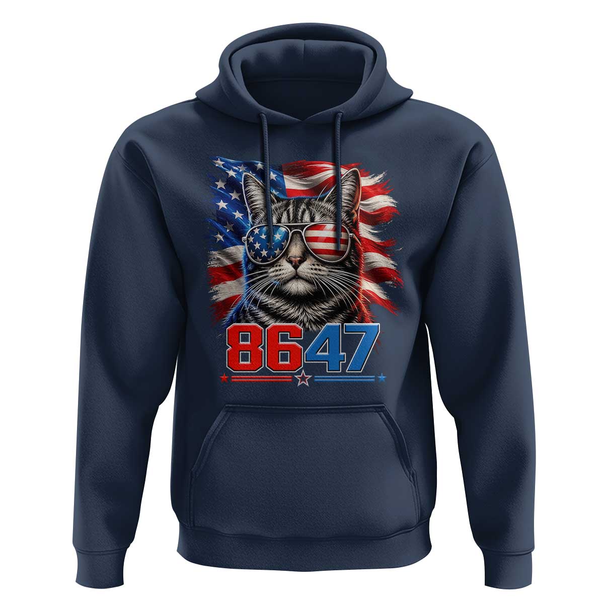 Cool 8647Patriotic Cat Hoodie American Flag Sunglasses Tabby Cat Political Satire