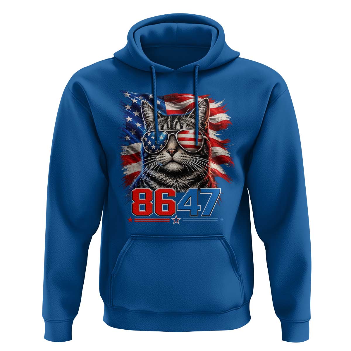 Cool 8647Patriotic Cat Hoodie American Flag Sunglasses Tabby Cat Political Satire
