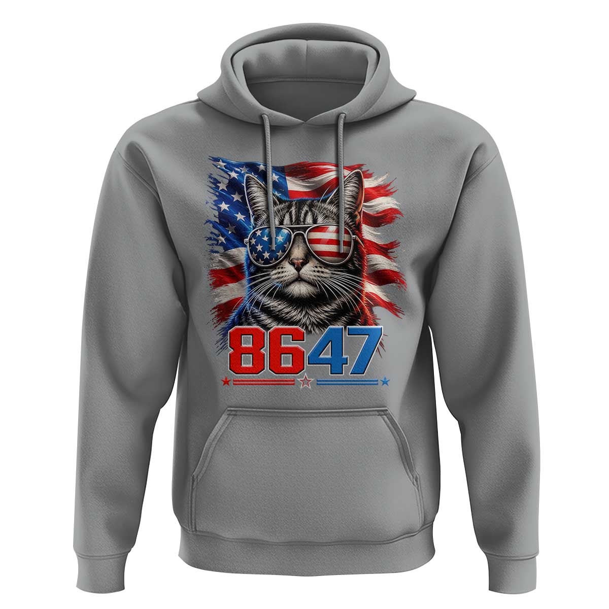 Cool 8647Patriotic Cat Hoodie American Flag Sunglasses Tabby Cat Political Satire